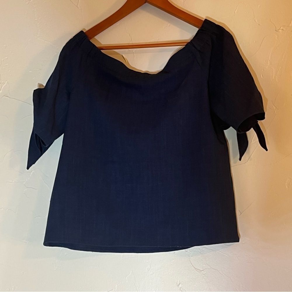 Olivia Grey Navy Blue Off the Shoulder Top - Picture 7 of 7